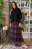 Myrtle Plaid Tulle Midi Skirt Aubergine